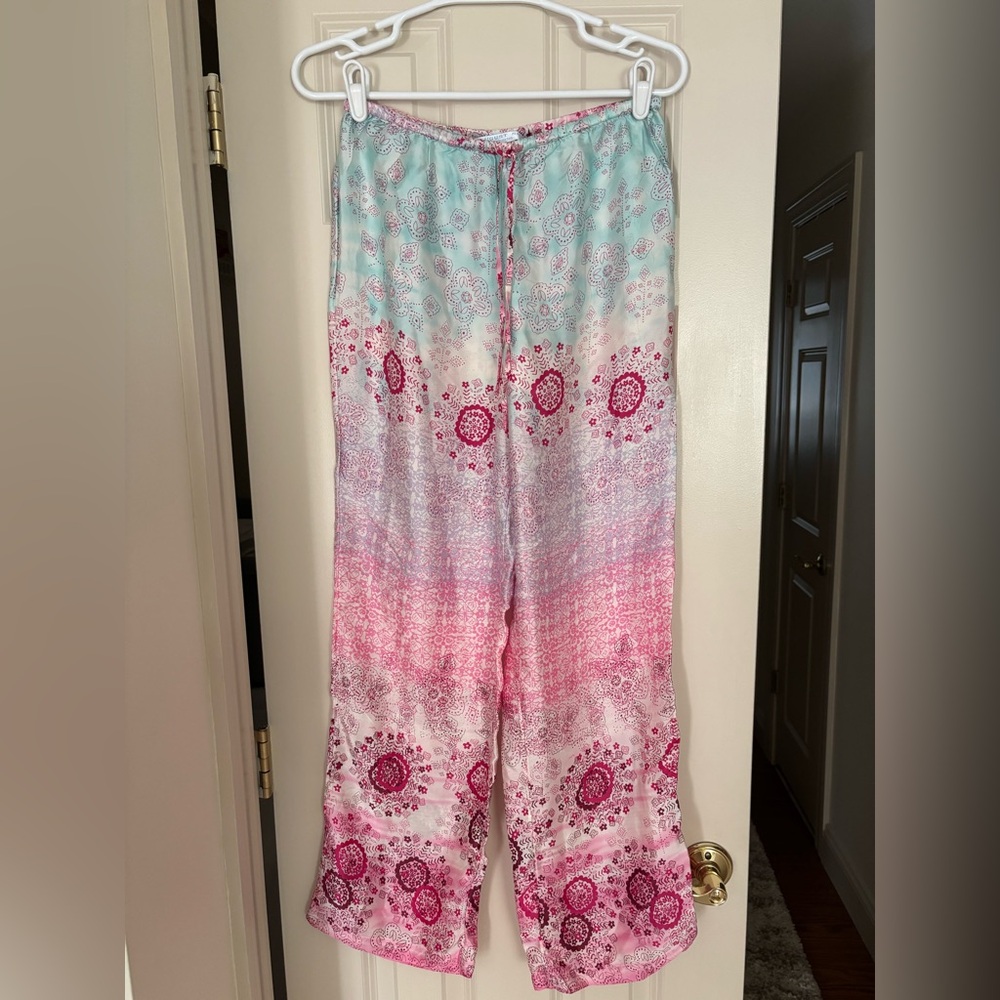August Silk Intimates 100% Silk Boho Ombre Lounge Pants – Flowing Pastel Design